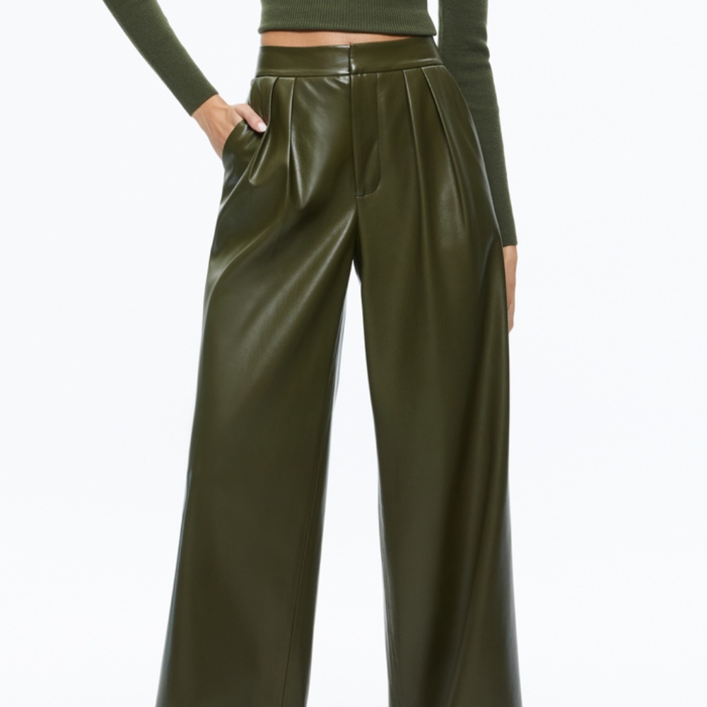 Alice + Olivia Pompey Vegan Leather pants in olive